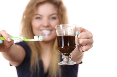Whitify Strips - teeth whitening strips 2 woman with a coffee and a toothbrush