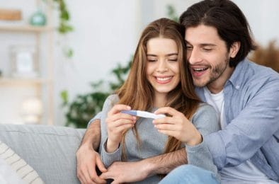 NovuVita Femina - a dietary supplement for improving fertility in women 2 man and woman with a pregnancy test